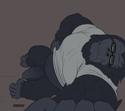 anthro ape balls beard blizzard_entertainment bottomless clothed clothing eyewear facial_hair flaccid glasses gorilla humanoid_penis looking_at_viewer male male_only mammal musclegut overwatch overweight overweight_male penis primate selfie solo thick_penis video_games winston_(overwatch) zomacaius