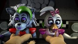 2boys 2girls 3d 3d_(artwork) 3d_artwork 3d_model accurate_art_style animatronic cock five_nights_at_freddy's five_nights_at_freddy's:_security_breach fnaf glamrock_chica_(fnaf) mechanical on_model pov precum robot roxanne_wolf_(fnaf) scottgames steel_wool_studios