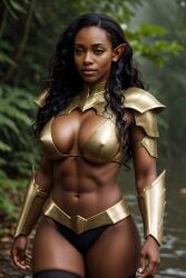 abs aedel_sfw african african_female ai_generated armor black_female black_girl elf elf_ears elf_female fantasy female_knight female_warrior knight medieval medieval_armor medieval_armour medieval_clothing muscular muscular_female realistic sfw