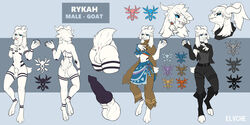 1boy 2020 2:1 anthro anus balls blue_eyes bovid caprine clothed clothing digital_media_(artwork) elvche fur genitals goat hair knot male male_only mammal model_sheet nude penis solo white_body white_fur white_hair