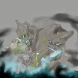 forced frightened glowing glowing_genitalia ivern_bramblefoot league_of_legends maokai monster_cock precum size_difference tree trees