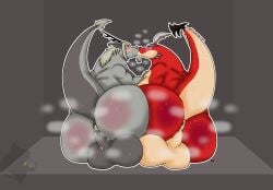 absurd_res anthro anus ass balls big_balls blush bodily_fluids cum cum_in_ass cum_in_mouth cum_inside digital_drawing_(artwork) digital_media_(artwork) dragon duo facial_hair fafnir_(little_witch_academia) genital_fluids genitals goatee grey_body grey_hair grey_scales hair heart_pupils hi_res horn kissing little_witch_academia male male/male musk musk_cloud mythological_creature mythological_scalie mythology nintendo nude_male overweight overweight_male red_body red_scales scales scalie studio_trigger sweat sweaty_balls sweaty_body sweaty_butt sweaty_genitalia tail the_legend_of_zelda tongue valoo visen_(artist) wind_waker yellow_sclera