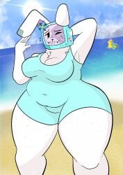 1girls artist_request background_character big_breasts breasts cleavage huge_ass huge_thighs melanie_(regretevator) poob_(regretevator) regretevator roblox roblox_game robloxian solo_focus source_request summer summer_uniform swimsuit tagme tagme_(artist) thick_thighs thighs