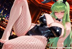 ai_generated big_breasts breasts bunny_girl bunnysuit c.c. code_geass female female_only fishnet_legwear fishnet_stockings fishnets green_hair huge_breasts mature mature_female quality revoaru solo stockings