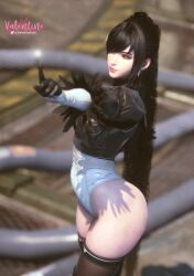 1girls 3d ass big_ass black_hair black_leotard cosplay crossover_cosplay eve_(stellar_blade) female female_only leotard long_hair looking_at_viewer multicolored_leotard nier nier:_automata nier_(series) selfie solo stellar_blade twitter_username valentineyunii watermark white_leotard yorha_2b_(cosplay)