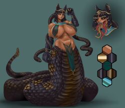 1girls 2025 3_tongues ankh areolae areolae_visible_through_clothing black_fur black_hair black_scales black_sclera bracelet breasts cat_ears cat_humanoid clariarikari color dark-skinned_female dark_skin egyptian fangs female female_only golden_eyes golden_scales jewelry necklace nipples nipples_visible_through_clothing original_character paws reference_sheet sharp_teeth skimpy_clothes snake_hair snake_humanoid snake_tail solo_female visible_areolae