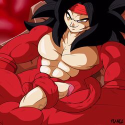 1boy abs artist_name bardock big_penis black_hair dragon_ball dragon_ball_heroes flamez hair long_hair male male_only monkey_tail muscular penis scar solo super_saiyan_4 tail tailjob very_long_hair yellow_eyes