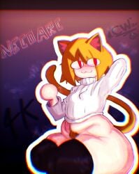 4k :3 alternate_version_available big_ass black_thighhighs cartoonwizzard cat_ears cat_girl cat_tail catgirl greeting_viewer hairy_pussy melty_blood musky_butt neco-arc pubic_hair short_hair shortstack sweating thick_thighs tsukihime