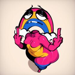 1girls ai_generated big_ass big_butt black_eyes black_eyeshadow blue_body blue_skin chica's_magic_rainbow completely_nude completely_nude_female double_middle_finger eyeshadow featureless_breasts female five_nights_at_freddy's five_nights_at_freddy's_world floating_head fnaf_world from_above frown full_body furrowed_brow half-closed_eyes hands_up huge_ass humanoid lower_eyelashes_only middle_finger multicolored_body multicolored_skin naked naked_female no_nipples nude nude_female pink_body pink_skin plump scottgames shadow simple_background sketch slightly_chubby small_breasts solo solo_female style_emulation tan_background thick_thighs three-quarter_portrait three-quarter_view tifokoh57 tooth_gap walking white_pupils wide_hips yellow_body yellow_skin
