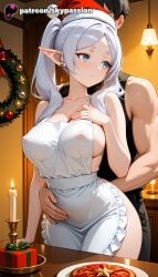 1girls 2025 ai_assisted ai_generated anime apron artist_name beer_mug big_breasts breasts bust busty candle chicken_(food) christmas cooking covered_nipples curry cutting_board elf explicit fire fireplace food frieren frieren_beyond_journey's_end gift gift_box hi_res high_quality high_resolution highres holding_plate holding_tray kitchen large_breasts meat merry_christmas naked_apron new_year noodles omelet omurice patreon patreon_username pizza plate pointy_ears salad santa_hat skypassion soup sousou_no_frieren stable_diffusion steak table tray watermark