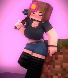 1girls 3d big_breasts blue_eyes blush brown_hair female horny_female humanoid jenny_belle_(slipperyt) jpeg jpeg_artifacts leaning light-skinned_female light_skin mine-imator minecraft nymphomania pale-skinned_female pale_skin pickaxe shorts slipperyt solo tagme