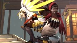 1boy 1girls 3d akande_ogundimu angela_ziegler animated blizzard_entertainment blonde_hair dark-skinned_male dark_skin doomfist interracial larger_male mercy muscular_male no_sound overwatch pleasure_face sex size_difference smaller_female tagme video