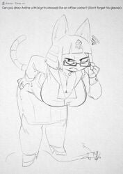 1girls 2024 4_fingers adjusting_glasses animal_crossing animal_ears animal_humanoid animal_tail ankha ankha_(animal_crossing) anthro anthro_female anthro_only bent_over big_breasts bottomwear breasts button cat_ears cat_humanoid cat_tail cleavage clothed clothed_female clothing domestic_cat english_text eyelashes feline feline_humanoid female female_only footwear frown frowning_at_viewer full_body fur furry furry_female furry_only glasses grawlixes hair_accessory hair_ornament half-closed_eyes hand_on_glasses hand_on_hip hand_on_own_hip hi_res high_heels huge_breasts leaning_forward long_sleeves looking_at_viewer monochrome mouse necklace nintendo office_clothing office_lady pearl_necklace pencil_skirt rectangular_glasses request ring shirt shoes short_hair simple_background sketch skirt solo solo_female striped_tail suit tail text thick_thighs thighs topwear toy toy_mouse white_background xu53r