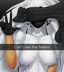 absurd_res big_penis black_face black_hands black_penis blush breasts can't_see_the_haters dehromansfw dominant dominant_male duo featureless_breasts female genitals gesture god goddess grand_mother_silk hair hand_gesture heart_symbol hi_res hollow_knight hollow_knight:_silksong hollow_knight_(franchise) huge_cock humanoid jewelry long_hair male male/female meme monster_penis motion_lines penis shade_lord shaded team_cherry v_sign white_body white_hair white_skin
