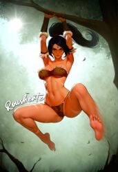 ai_generated big_breasts cave_girl cavegirl cavewoman feet female female_only hanging_from_branch jumping jungle jungle_girl league_of_legends nidalee rousherte self_upload solo solo_female tagme toned tribal tribal_clothing variant_set