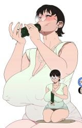 asa_(teng_zi) big_breasts blowjob blowjob_face deepthroat doraemon earrings fellatio massive_breasts milf necklace nipples_visible_through_clothing saliva sloppy_blowjob spit sweat tagme tamako_nobi thick_thighs venus_body