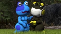 3d 3d_(artwork) amphibian animal_crossing blue_body blue_nipples blue_penis blue_skin blue_spots bullfrog chubby chubby_anthro chubby_male closed_eyes comparing_penis completely_naked completely_nude completely_nude_male dark_blue_skin dark_green_skin dark_skin duo erect_penis erection exhibitionism face_mask frog green_leaves jeremiah_(animal_crossing) logdoesrenders male_only naked nude on_knees outside penises_touching raddle_(animal_crossing) round_thighs shortstack shortstack_femboy sitting_on_knees source_filmmaker spotted_body squiggle_mouth thick_thighs touching_penis trees white_eyes yellow_spots