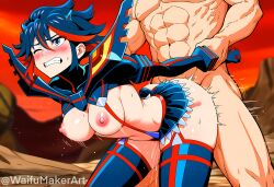 1boy 1girls ai_generated armor arms_held_back blush clenched_teeth clothed_female_nude_male deep_penetration doggy_style female forest hi_res high_quality high_resolution highres kill_la_kill kneeling looking_ahead male male/female matoi_ryuuko medium_breasts muscular_male nipples nude_male one_eye_closed penis_in_pussy pink_nipples pussy_juice pussy_juice_drip red_background rubble sex skirt_lift studio_trigger vaginal_penetration waifumakerart