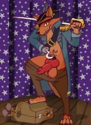 animal_genitalia animal_penis animatronic anthro balls belt big_balls big_penis bottomwear breasts canid canine canine_genitalia canine_penis clothed clothing coat digital_media_(artwork) erection eye_patch eyewear fingering five_nights_at_freddy's fox foxy_(fnaf) fur genitals hook knot knotted_penis lobo_guarana locker looking_at_viewer machine male mammal melee_weapon multicolored_body orange_body orange_fur pants penis pirate presenting presenting_penis robot scottgames sheath sheath_fingering sheath_play sheath_pull solo sword tail topwear trenchcoat weapon