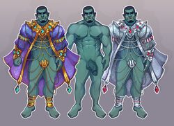 blueglueclue bulge clothing facial_hair green_skin grey_background humanoid male male_only muscular muscular_male nipples orc orc_male simple_background solo