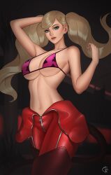 1girls ann_takamaki big_breasts blonde_hair blue_eyes bra degalinx persona persona_5 tagme twintails