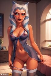 1girls ahsoka_tano ai_generated alien artist_name babydoll bare_shoulders bed blue_eyes bow bow_panties breasts clone_wars collarbone colored_skin covered_nipples cowboy_shot face_markings hi_res humanoid indoors jedi lace_trim lingerie lips looking_at_viewer markings medium_breasts montrals navel nightgown nipples orange_skin panties panty_pull patreon_username pulled_by_self pussy rule34lab see-through smile solo star_wars tentacle_hair thighhighs togruta uncensored underwear undressing white_panties window