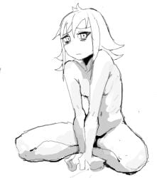 belly belly_button black_and_white clavicle crossed_legs eyebags female femcel fujii_yuuki furrowed_brow nude nude_female petite petite_body petite_female ribs short_hair sketch skinny small_breasts unknown_artist