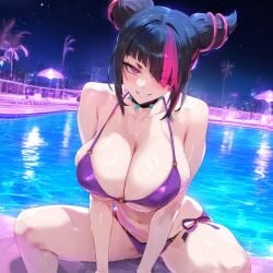 1girls ai_generated breasts capcom female huge_breasts juri_han oppai-love pool solo street_fighter street_fighter_6