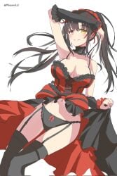 2d 2d_(artwork) black_hair breasts cleavage date_a_live dress headband heterochromia light-skinned_female lingerie long_hair medium_breasts panties red_eyes socks thighs tokisaki_kurumi twintails