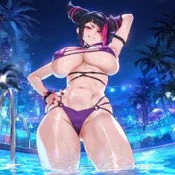 1girls ai_generated breasts capcom female huge_breasts juri_han oppai-love pool solo street_fighter street_fighter_6