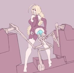 1girls anal ass ass_cutout blazblue blonde_hair demimond23 dildo female female_only from_behind_position lambda-11 machine red_eyes sex_machine solo standing_sex tiptoes triple_anal v_spread_legs