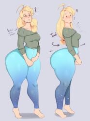 ! ? applejack_(mlp) ass ass_bigger_than_head blush hourglass_figure huge_ass human large_ass my_little_pony o_o sunnysundown yoga_pants