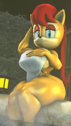 1girls 3d 3d_(artwork) anthro big_breasts bluewyvern breasts completely_naked completely_naked_female completely_nude completely_nude_female furry hot_spring large_breasts long_hair naked nude red_hair sally_acorn solo solo_female solo_focus sonic_(series) sonic_the_hedgehog_(archie) sonic_the_hedgehog_(comics) sonic_the_hedgehog_(series) thick thick_thighs thighs towel