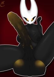 2d 2d_(artwork) 2d_artwork alternate_version_at_source alternate_version_available foreskin futa_only futanari glowing_eyes glowing_genitalia glowing_penis hollow_knight hollow_knight:_silksong hornet_(hollow_knight) huge_balls huge_cock insect_girl insect_humanoid insects looking_at_viewer nekojaanai orange_eyes resting_balls silksong simple_background veiny_penis