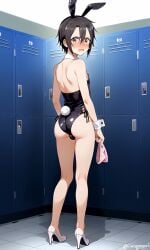 ai_generated black_hair bunny_boy bunny_ears bunny_suit bunnysuit changing_room cute embarrassed embarrassed_nude_male femboy kirigaya_kazuto kirito kirito_(sao-ggo) open_mouth pink_panties pretty_boy short_hair small_penis standing sword_art_online trap zoner_check