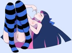 1girls female female_only furrgroup panty_&_stocking_with_garterbelt purple_hair pussy_shot spoon stocking_anarchy stockings_only