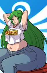 axel-rosered bbw big_butt bubble_butt butt chubby chubby_female eyes_half_open green_hair huge_butt hyper_butt jeans kid_icarus long_hair looking_at_viewer nintendo overweight overweight_female palutena seductive seductive_eyes seductive_smile sitting smelly_ass smile smiling thick_thighs thunder_thighs