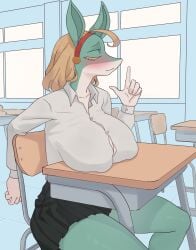 1girls anthromorph breast_on_table breast_rest button_down_shirt desk female furry haolksou ippan_josei my_hero_academia skirt