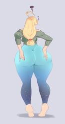 ? anger_cloud applejack_(mlp) ass ass_bigger_than_head ass_cleavage ass_focus ass_folding ass_grab back_view barefoot bent_over bottom_heavy feet from_behind huge_ass human my_little_pony on_toes pear-shaped_figure pear_shaped sunnysundown sweater voluptuous voluptuous_female yoga_pants