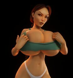 1girls 3d 3d_(artwork) alternate_breast_size barely_clothed barely_contained barely_contained_breasts big_breasts braid braided_hair braided_ponytail breasts breasts_bigger_than_head breasts_bigger_than_torso cleavage cleavage_overflow clothed clothed_female core_design enormous_breasts eye_contact female female_only gigantic_breasts glossy_lips hi_res high_resolution highres hips huge_breasts human human_female human_only lara_croft lara_croft_(classic) large_breasts lips long_hair long_ponytail looking_at_viewer massive_breasts midriff no_bra no_bra_under_clothes overflowing_breasts panties ponytail slim_waist small_waist solo solo_female thin_waist tiny_waist tomb_raider top_heavy underwear undressing upper_body vaako video_game_character video_games wasp_waist white_panties