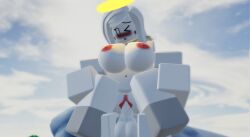 1boy 1girls 3d 3d_(artwork) angel_halo blush cloud female first_porn_of_character male roblox roblox_game self_upload sex the_battle_bricks vaginal_penetration white_body white_hair white_skin wompwompsad