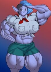 abs biceps big_breasts big_muscles blue_hair breasts female hair huge_breasts huge_muscles large_breasts large_muscles muscles muscular muscular_arms muscular_female muscular_legs muscular_thighs pecs