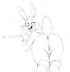 2024 andromorph anthro ass black_and_white buckteeth bugs_bunny clothing cuntboy genderswap genderswap_(mti) genitals gloves half-closed_eyes handwear hi_res humanoid_genitalia humanoid_pussy intersex lagomorph leporid looney_tunes mammal monochrome narrowed_eyes open_mouth pawpads pen_(artwork) pussy rabbit rear_view rule_63 simple_background solo tail_anus teeth traditional_media_(artwork) warner_brothers whiskers white_background zambs