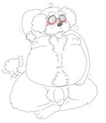 1boy anthro armpit_hair art blush chest_hair chubby crossed_legs dilf eyewear furry gay glasses male male_only monochrome overweight overweight_male pappy_van_poodle_(rrdb) penis poodle precum rusty's_real_deal_baseball sitting sketch solo stomach_hair wagging white_background youtube