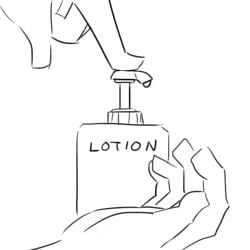 2015 5_fingers animated english_text gif hand lotion lotion_bottle manyakis suggestive suggestive_fluid suggestive_posing text