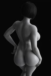 3d 3d_(artwork) ada_wong asian asian_female black_and_white booty cake female_only futa_only futanari huge_ass huge_breasts massive_butt naked_female nude nude_female resident_evil resident_evil_2 stevencarson thighhighs