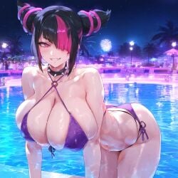 1girls ai_generated breasts capcom female huge_breasts juri_han oppai-love pool solo street_fighter street_fighter_6