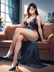 ai_generated black_dress couch crossed_legs final_fantasy_vii tifa_lockhart