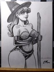 ass big_ass big_breasts big_butt big_thighs breasts cleavage curvy curvy_body curvy_female curvy_figure em_scribbles lingerie pencil_(artwork) pinup tagme thick_ass thick_thighs thighs witch witch_costume witch_hat