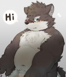 2019 anthro bearp_(artist) belly blush canid canine canis domestic_dog english_text hi_res humanoid_hands male male_only mammal moobs moritaka navel nipples overweight overweight_male pd04140298 penis scar simple_background solo text tokyo_afterschool_summoners video_games